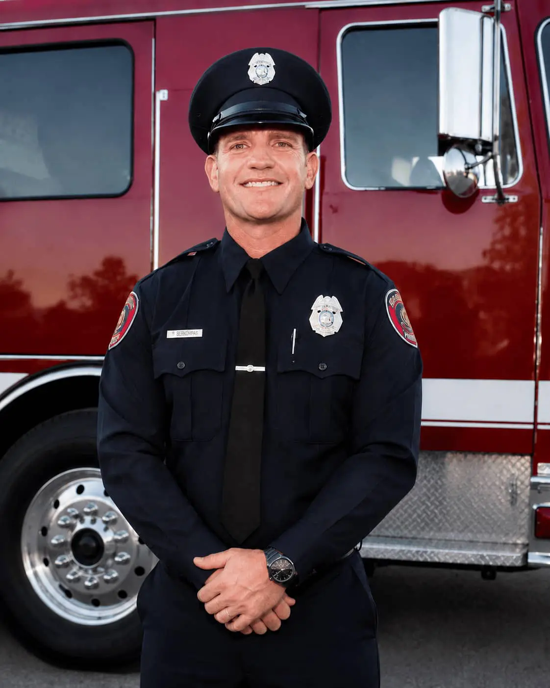 Brent Berkompas, BrandGuard founder, in firefighter dress uniform