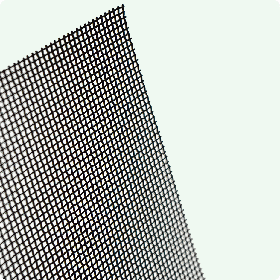 Black wire mesh screen in close-up, set against a plain white background.