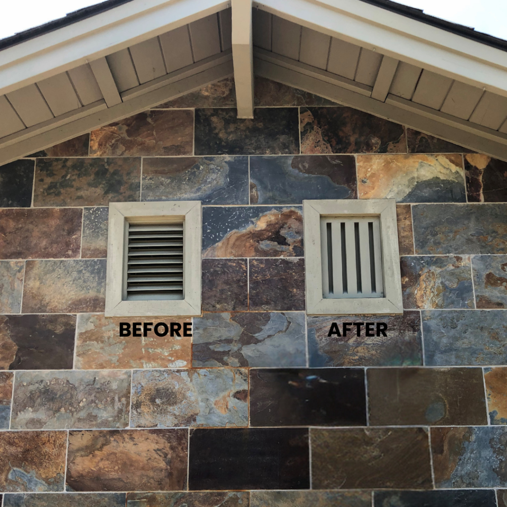 IMAGE OF A PAINTED GABLE VENT BEFORE AND AFTER INSTALLATION