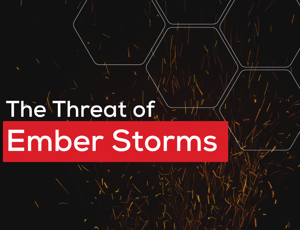 Dark background with glowing embers and text: The Threat of Ember Storms in white and red.