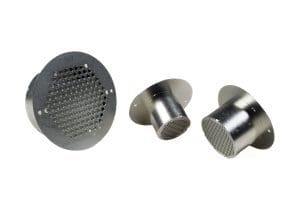 Three round metal ventilation grilles with mesh fronts, displayed on a white background.