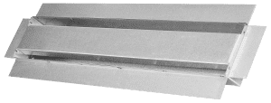 Rectangular metal air vent or duct with angled fins, isolated on a white background.